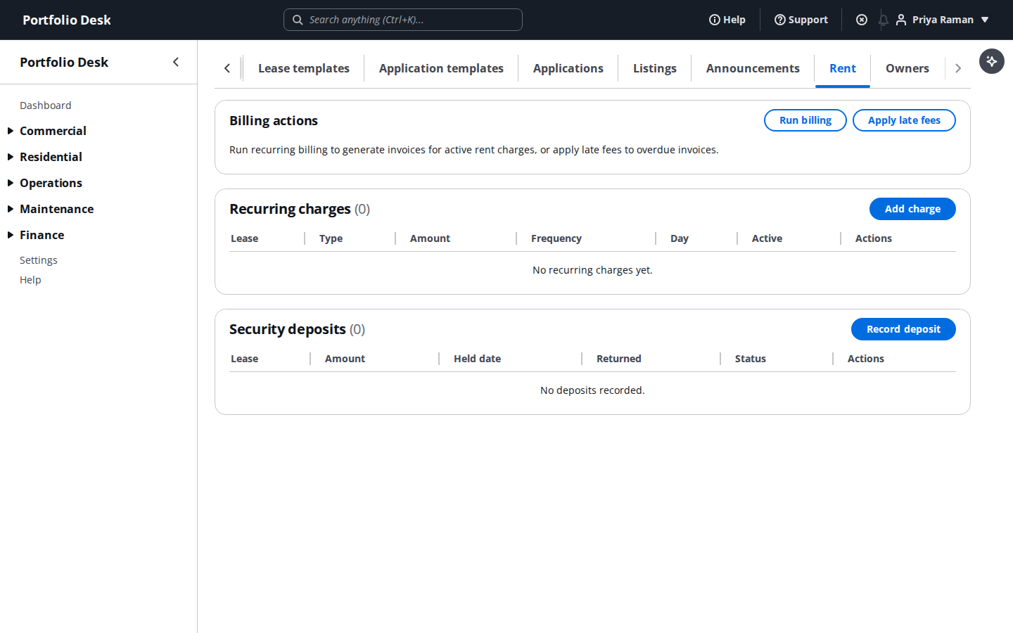 Rent collection dashboard