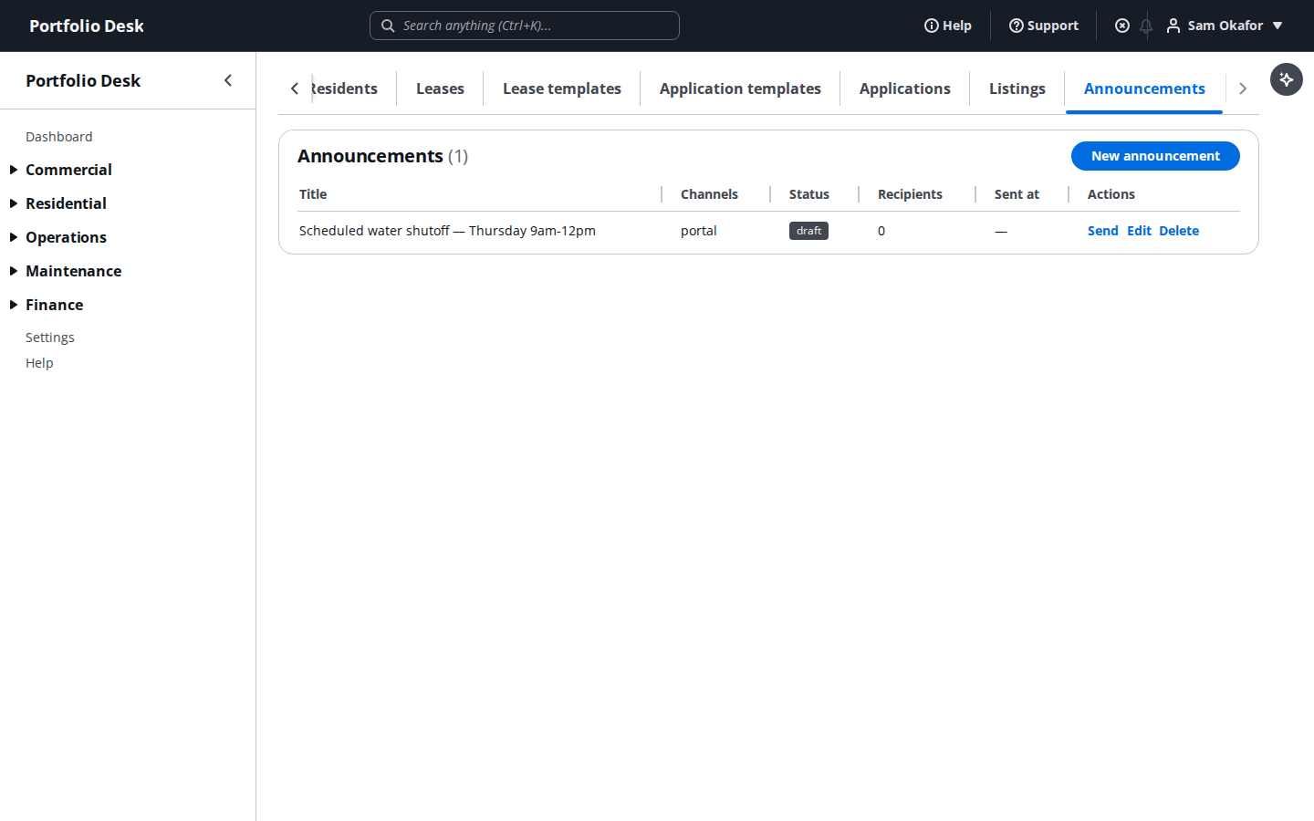Resident announcements list